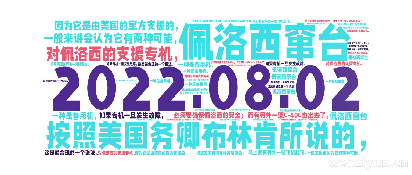 2022.08.02,佩洛西窜台,按照美国务卿布林肯所说的，,对佩洛西的支援专机，,因为它是由美国的军方支援的，,必须要确保佩洛西的安全；而,文字词云图-wenziyun.cn