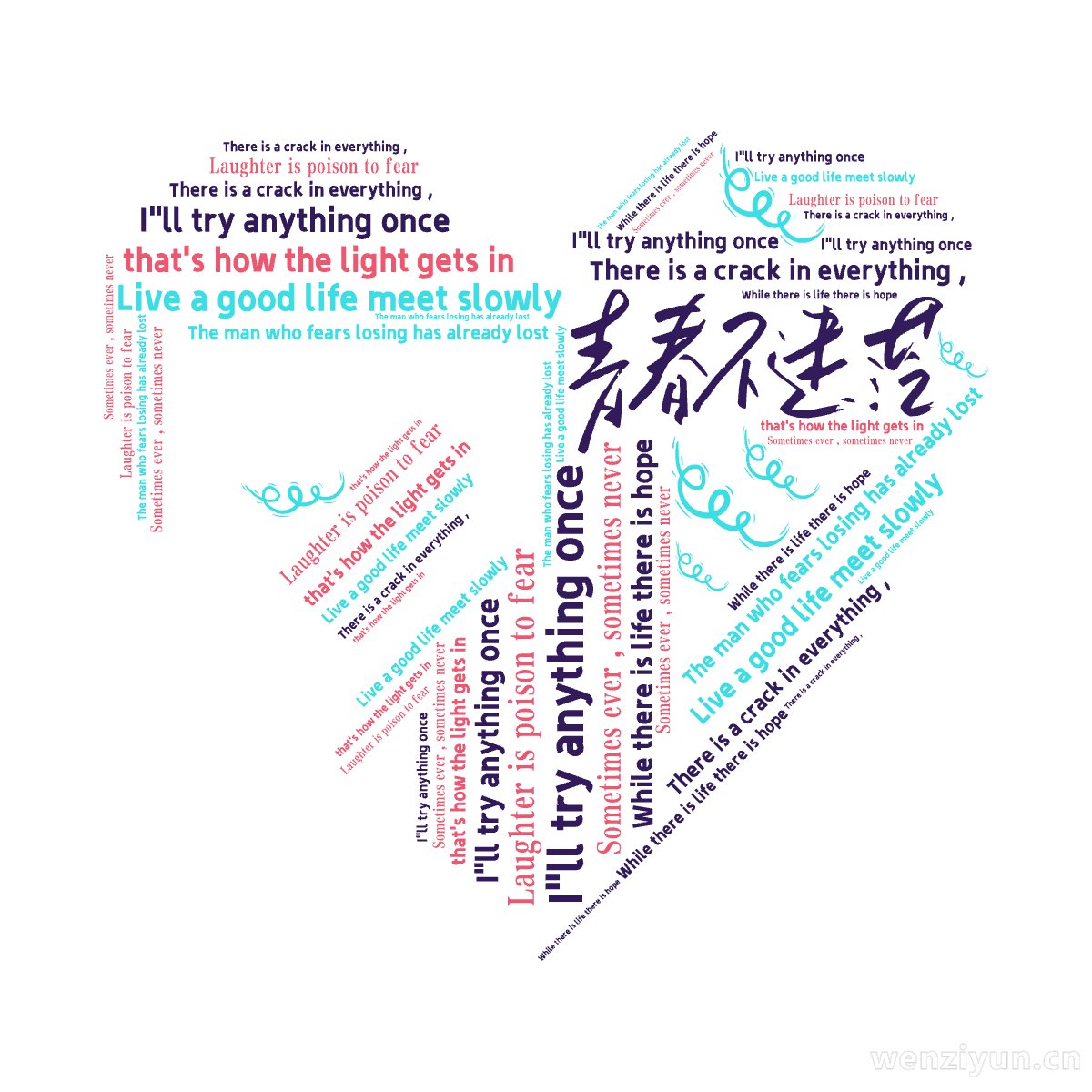 Live a good life meet slowly,I"ll try anything once,There is a crack i,文字词云图-wenziyun.cn