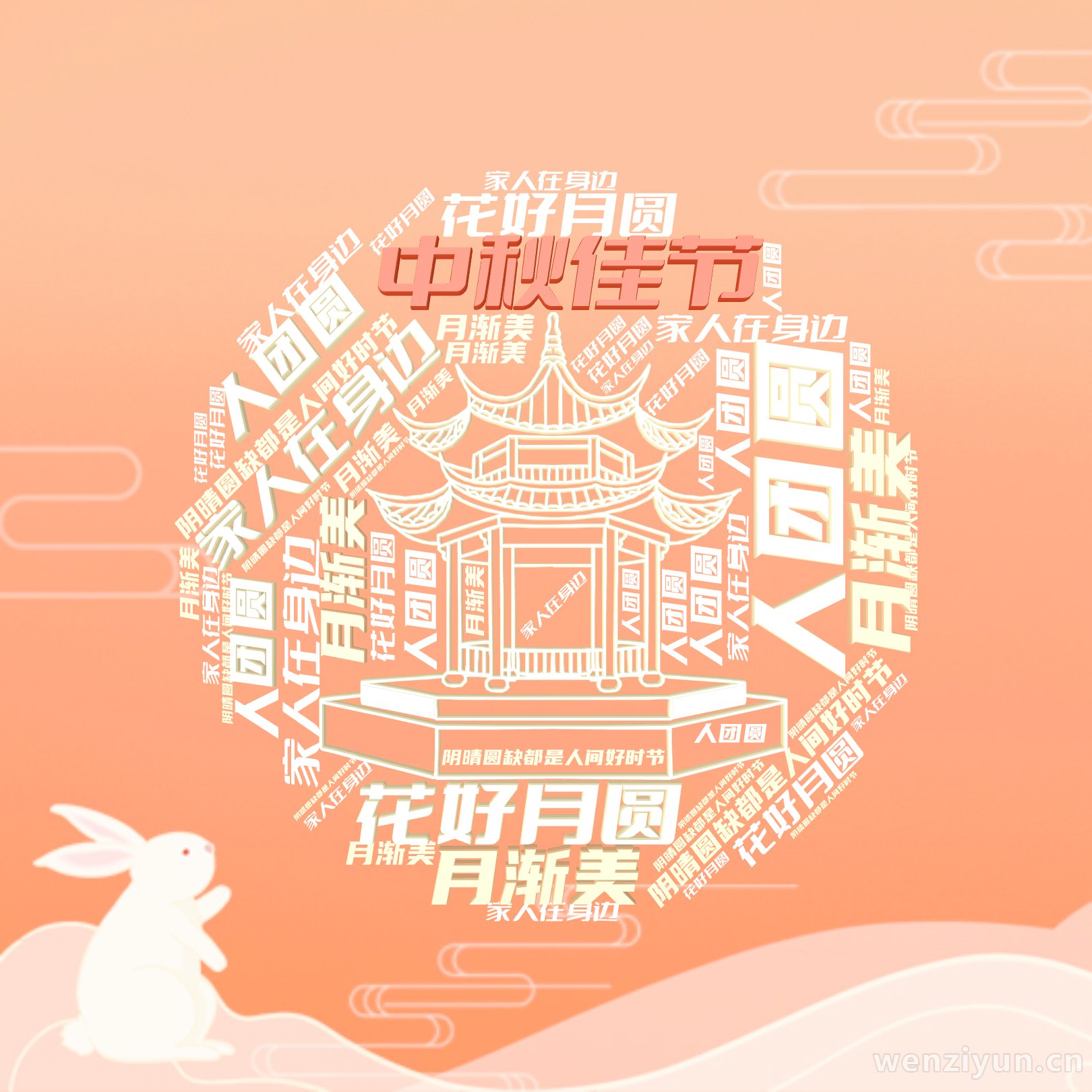 中秋佳节,家人在身边,阴晴圆缺都是人间好时节,人团圆,月渐美,花好月圆,文字词云图-wenziyun.cn