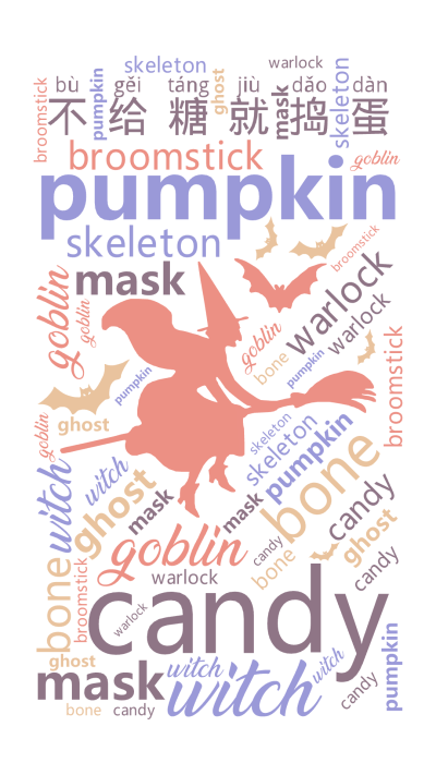 标签云:不给糖就捣蛋,pumpkin, candy, goblin, bone,witch, warlock,broomstick, ghost,s