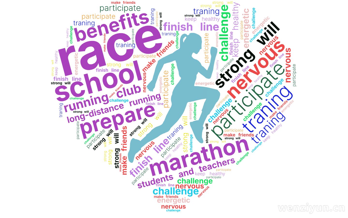 race, marathon,school,long-distance running,students and teachers,prep,文字词云图-wenziyun.cn