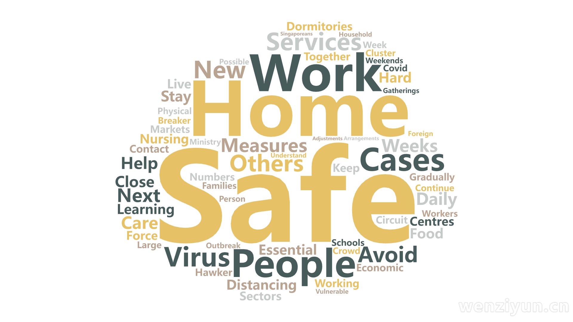 Safe,Home,Work,People,Cases,Services,Measures,Others,Virus,Distancing,,文字词云图-wenziyun.cn