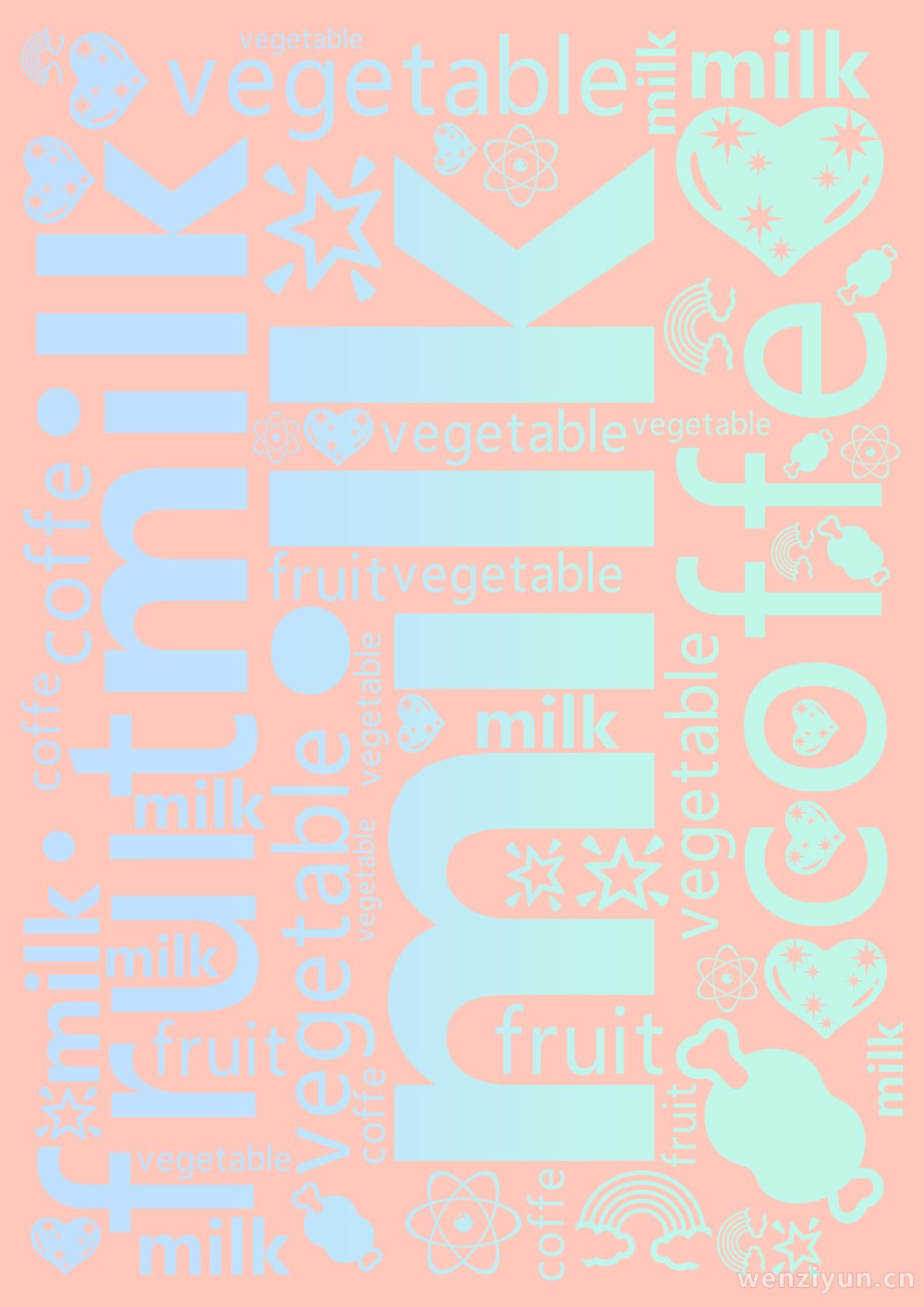 milk,vegetable,fruit,coffe,文字词云图-wenziyun.cn