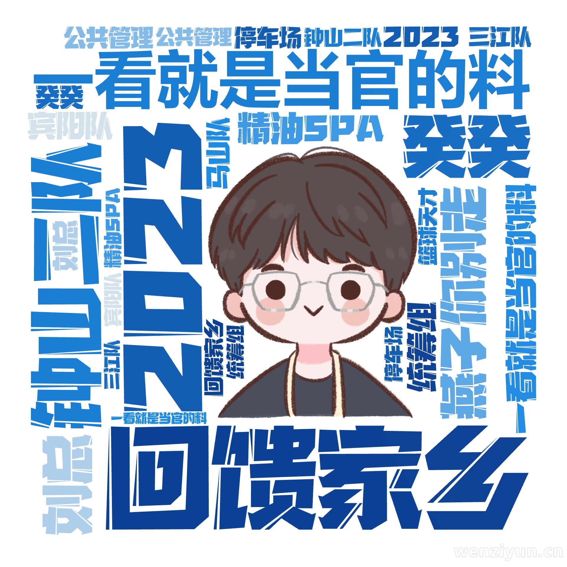 一看就是当官的料,回馈家乡,2023,癸癸,钟山二队,一看就是当官的料,精油SPA,燕子你别走,公共管理,刘总,宾阳队,统筹组,停车场,三江,文字词云图-wenziyun.cn
