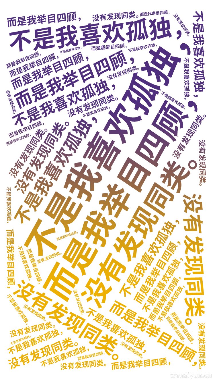 ,不是我喜欢孤独，,而是我举目四顾，,没有发现同类。,文字词云图-wenziyun.cn