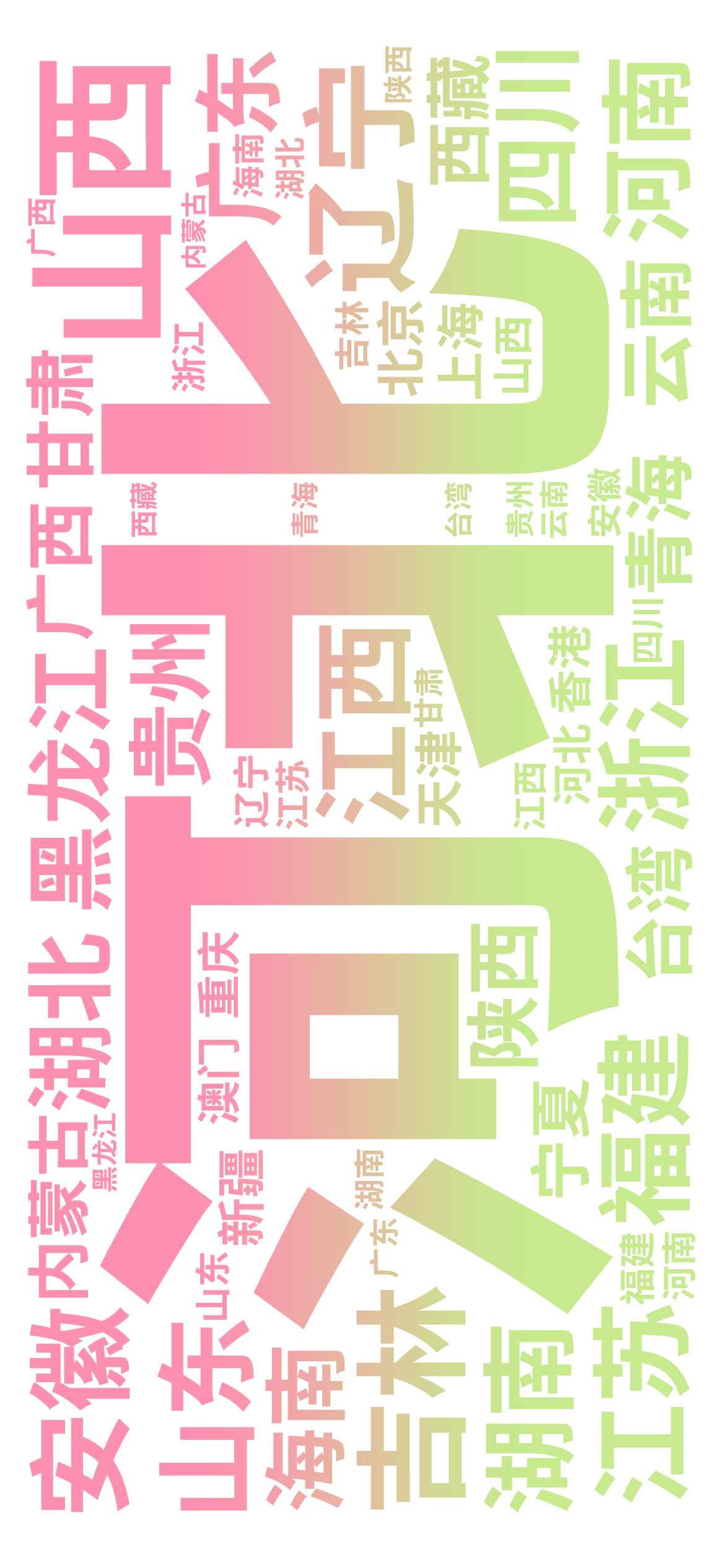 ,河北,山西,辽宁,吉林,黑龙江,江苏,浙江,安徽,福建,江西,山东,河南,湖北,湖南,广东,海南,四川,贵州,云南,陕西,甘肃,青海,台湾,文字词云图-wenziyun.cn