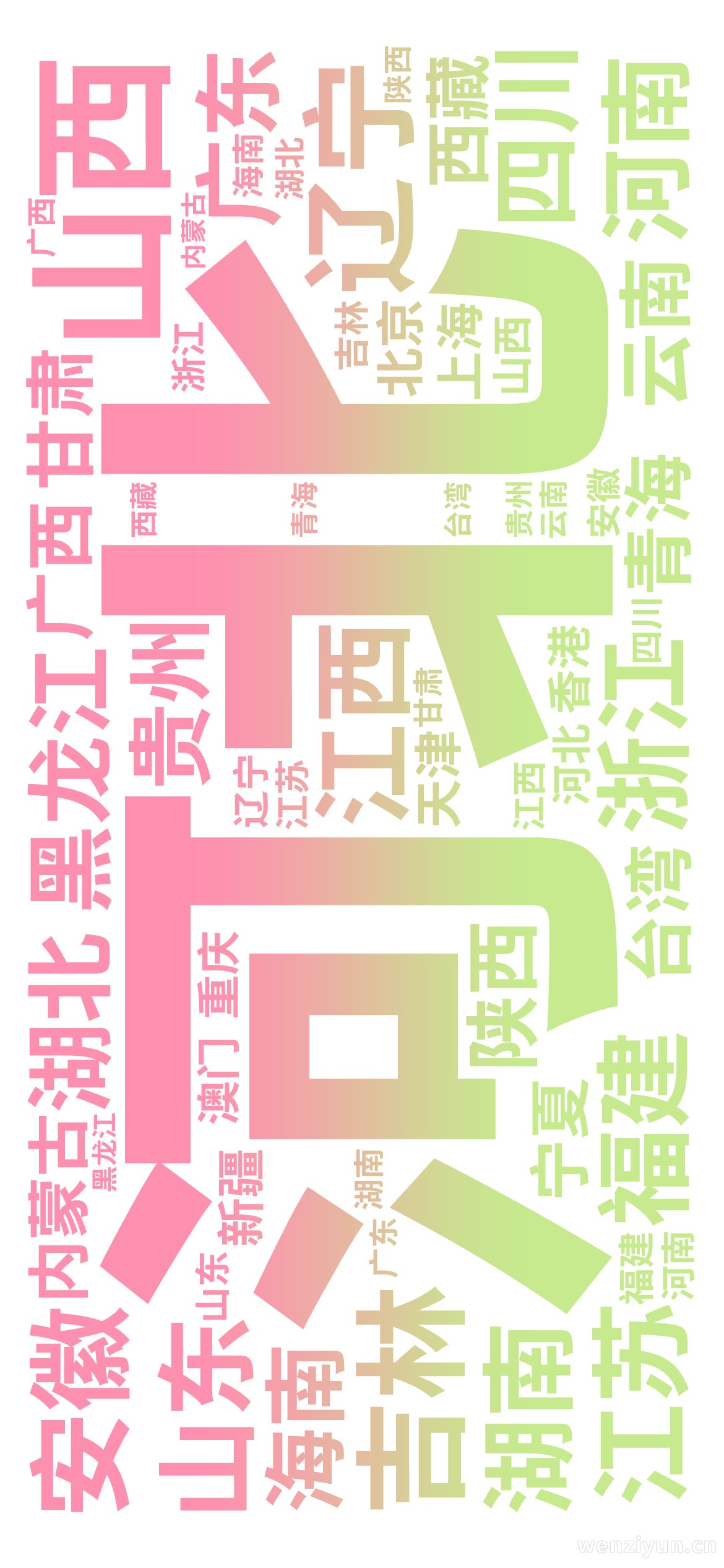 ,河北,山西,辽宁,吉林,黑龙江,江苏,浙江,安徽,福建,江西,山东,河南,湖北,湖南,广东,海南,四川,贵州,云南,陕西,甘肃,青海,台湾,文字词云图-wenziyun.cn
