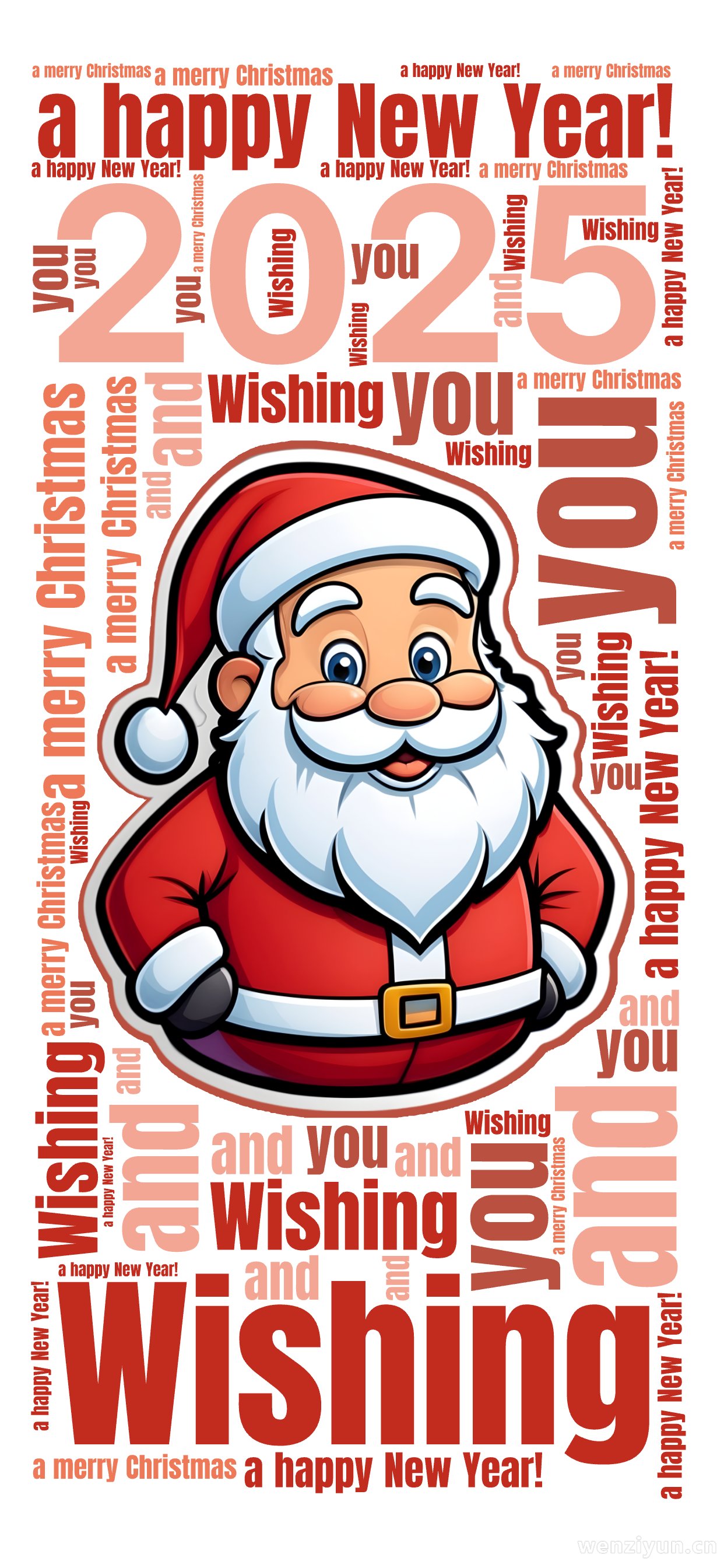 2025,Wishing ,you ,a merry Christmas ,and ,a happy New Year! ,文字词云图-wenziyun.cn