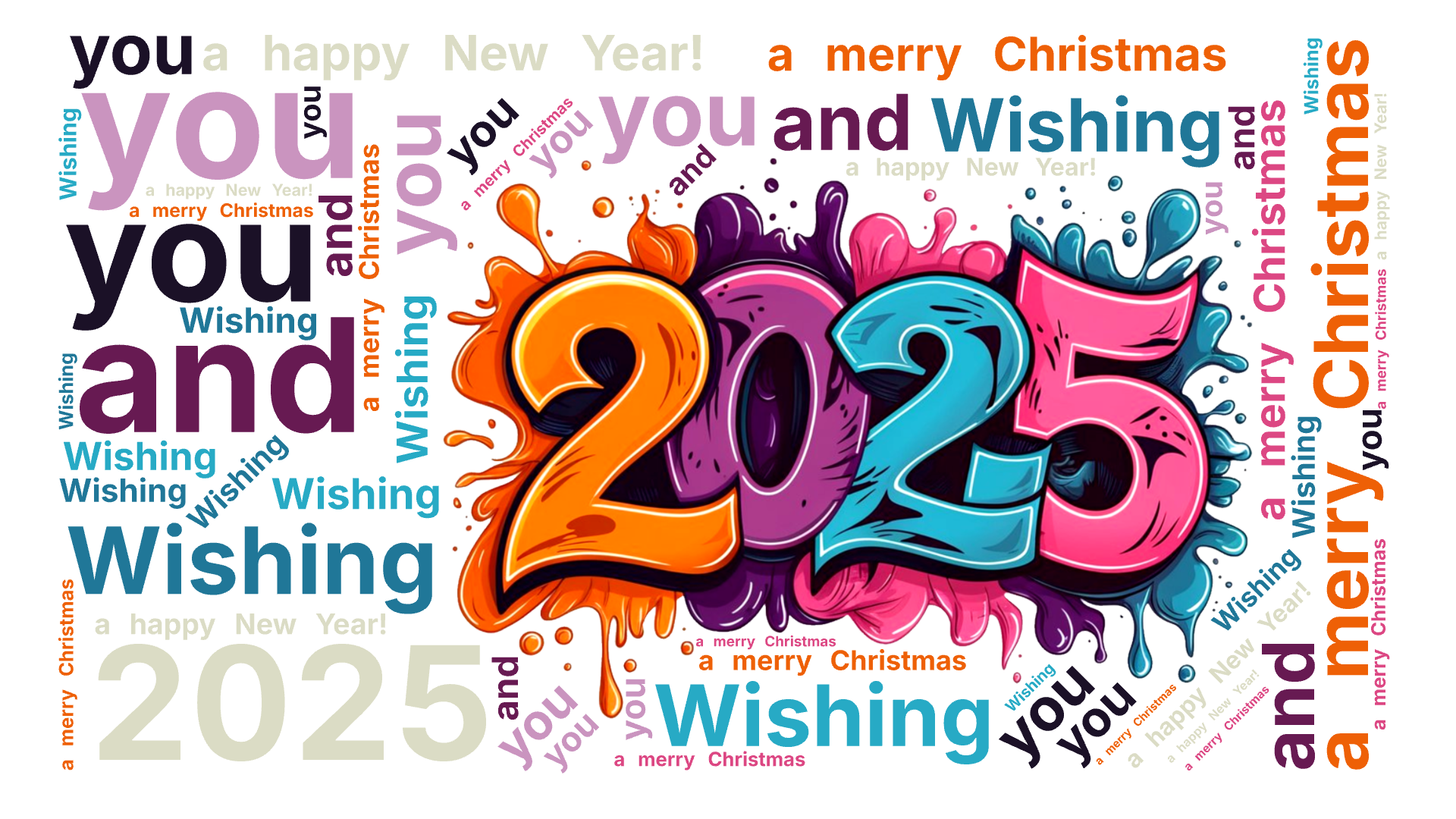 2025,Wishing ,you ,a merry Christmas ,and ,a happy New Year! ,文字词云图-wenziyun.cn