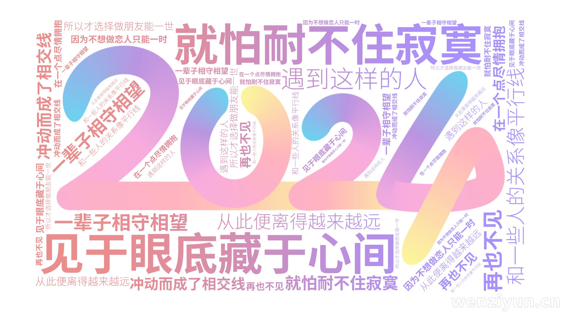 和一些人的关系像平行线,一辈子相守相望,见于眼底藏于心间,就怕耐不住寂寞,冲动而成了相交线,在一个点尽情拥抱,从此便离得越来越远,再也不见,,文字词云图-wenziyun.cn