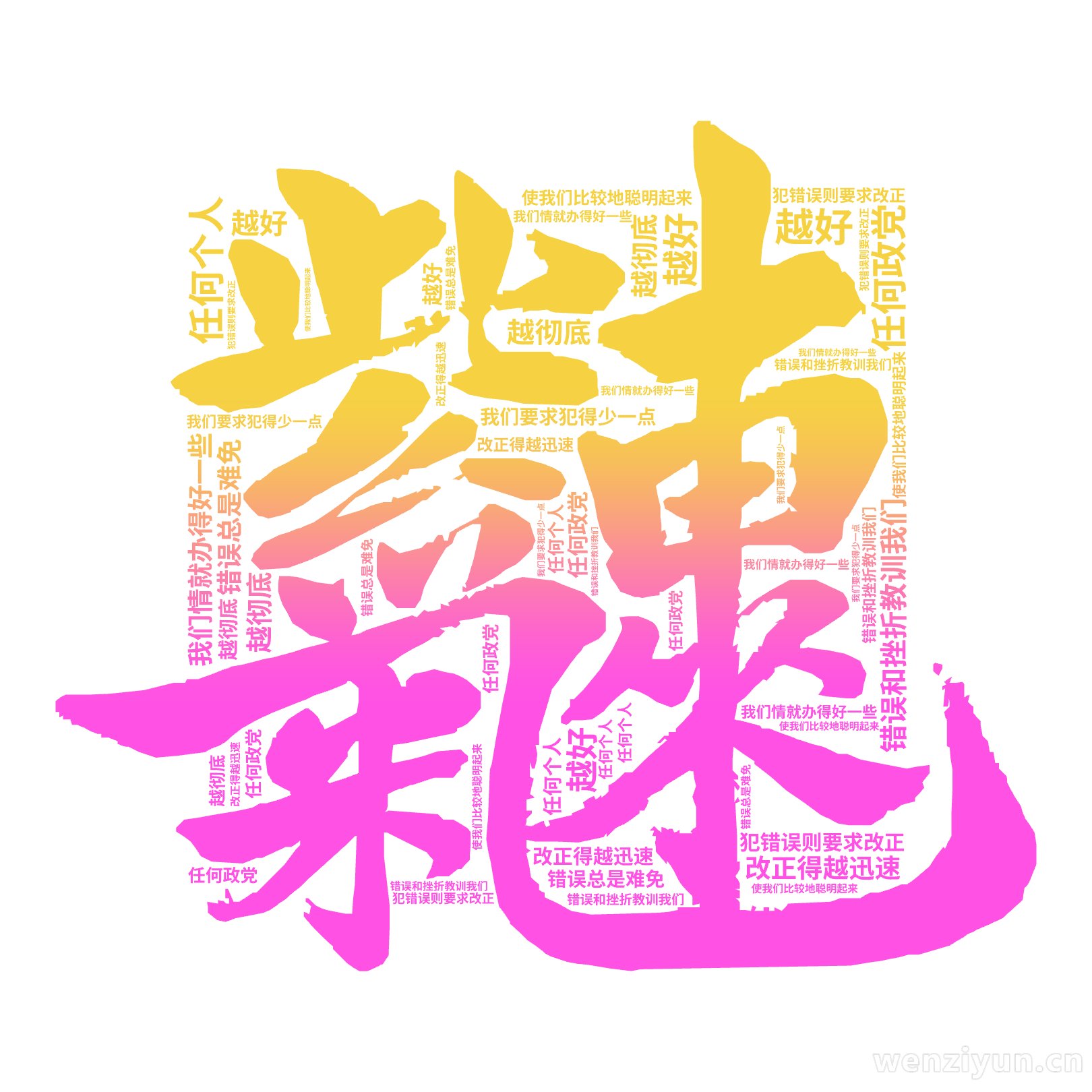 错误和挫折教训我们,使我们比较地聪明起来,我们情就办得好一些,任何政党,任何个人,错误总是难免,我们要求犯得少一点,犯错误则要求改正,改正得,文字词云图-wenziyun.cn