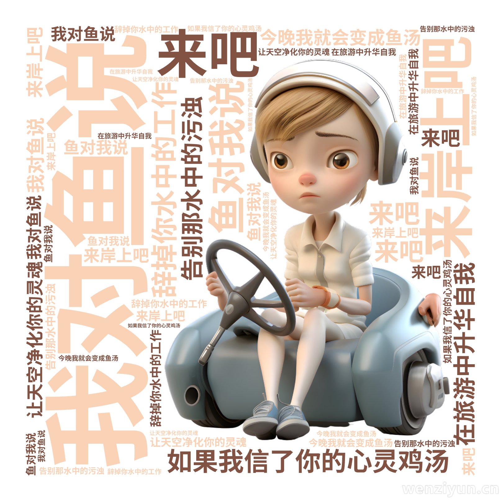 我对鱼说,来吧,来岸上吧,辞掉你水中的工作,在旅游中升华自我,告别那水中的污浊,让天空净化你的灵魂,鱼对我说,如果我信了你的心灵鸡汤,今晚我,文字词云图-wenziyun.cn