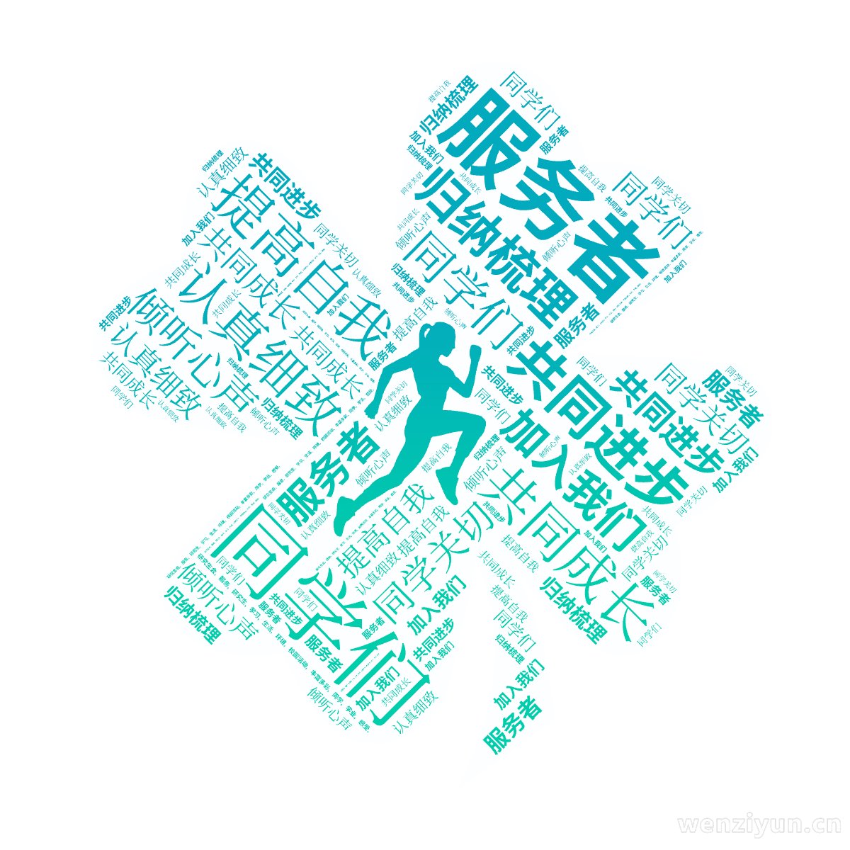服务者,同学们,提高自我,共同进步,共同成长,认真细致,归纳梳理,加入我们,同学关切,倾听心声,研究生会, 服务, 研究生, 学习, 生活,,文字词云图-wenziyun.cn