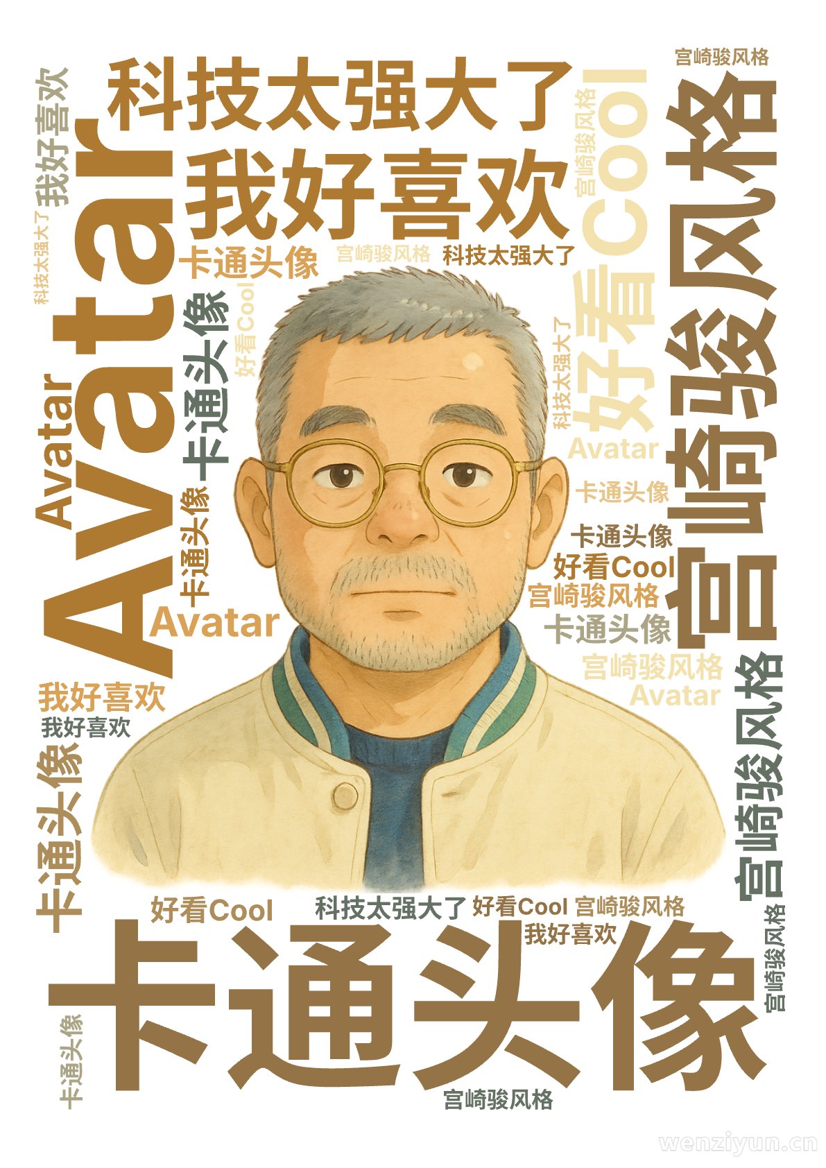 宫崎骏风格,卡通头像,Avatar,好看Cool,科技太强大了,我好喜欢,文字词云图-wenziyun.cn
