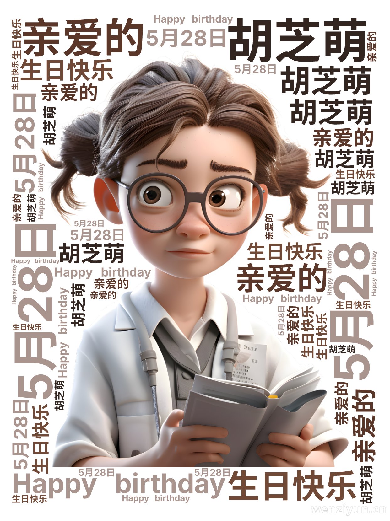 ,5月28日,胡芝萌,亲爱的,生日快乐,Happy birthday,文字词云图-wenziyun.cn