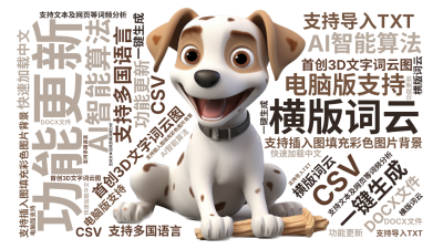 标签云:,功能更新,横版词云,支持插入图填充彩色图片背景,首创3D文字词云图,AI智能算法,一键生成,电脑版支持,支持多国语言,快速加载中文,支持文,文字词云图-wenziyun.cn
