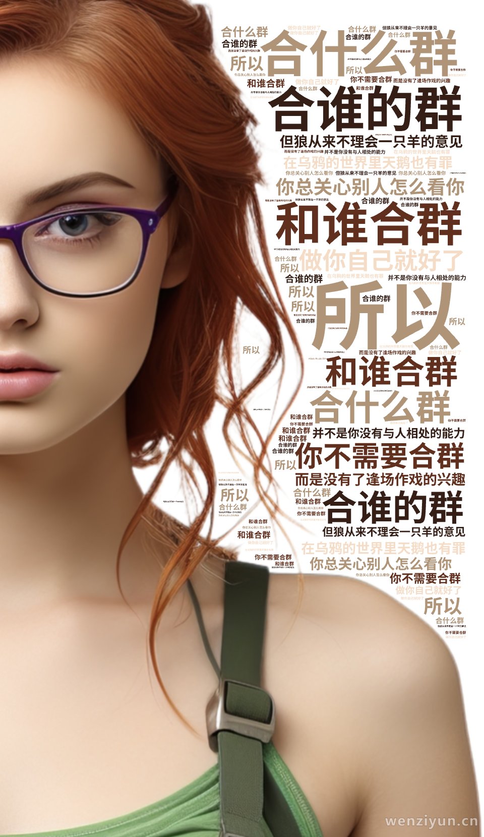 合什么群,合谁的群,和谁合群,在乌鸦的世界里天鹅也有罪,你总关心别人怎么看你,但狼从来不理会一只羊的意见, 你不需要合群,做你自己就好了,所,文字词云图-wenziyun.cn