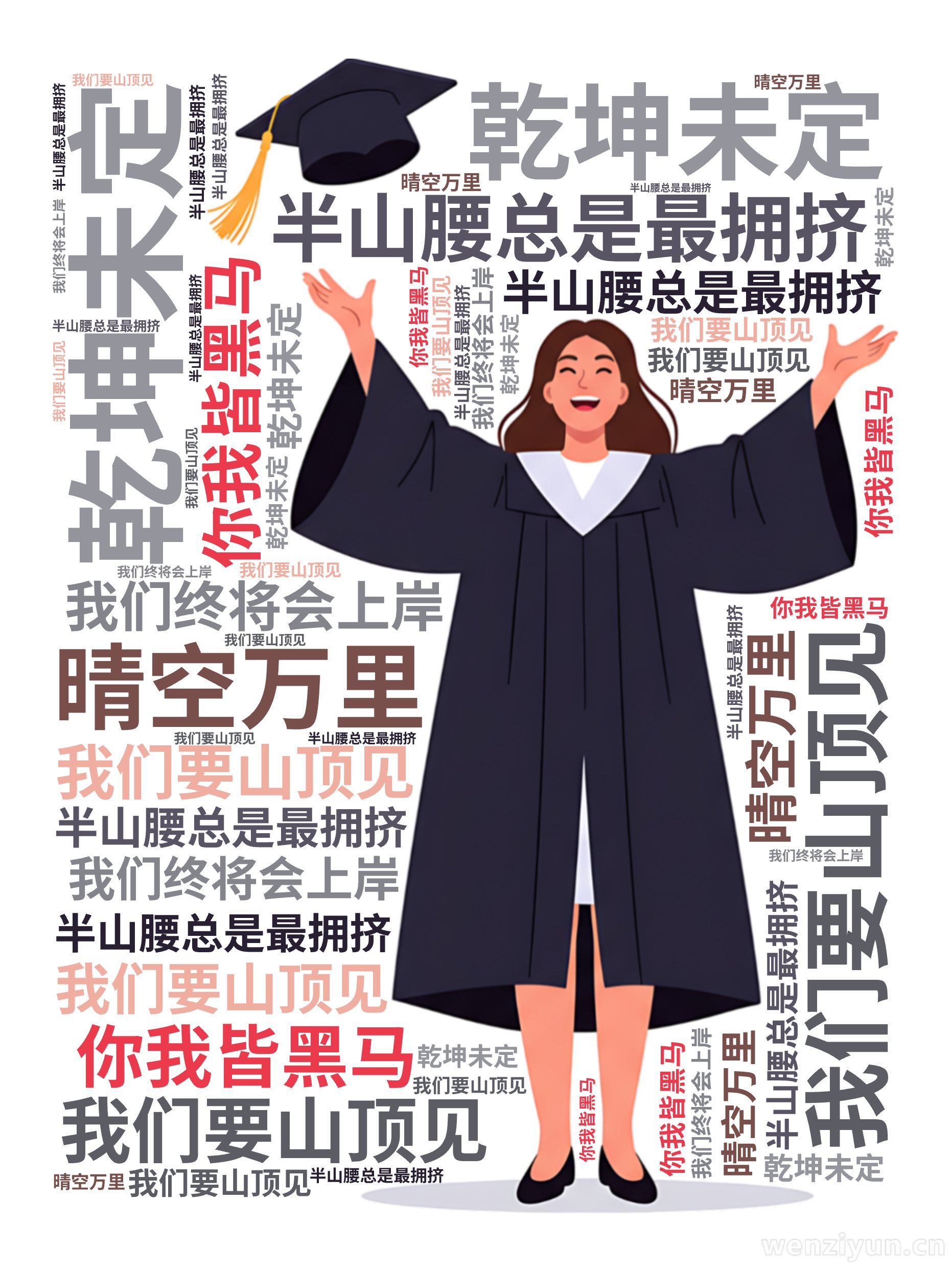 半山腰总是最拥挤,我们要山顶见,乾坤未定,你我皆黑马,我们终将会上岸,晴空万里,文字词云图-wenziyun.cn