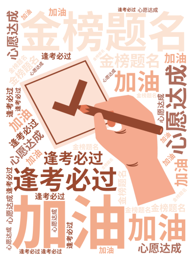 标签云:加油,金榜题名,逢考必过,心愿达成,文字词云图-wenziyun.cn