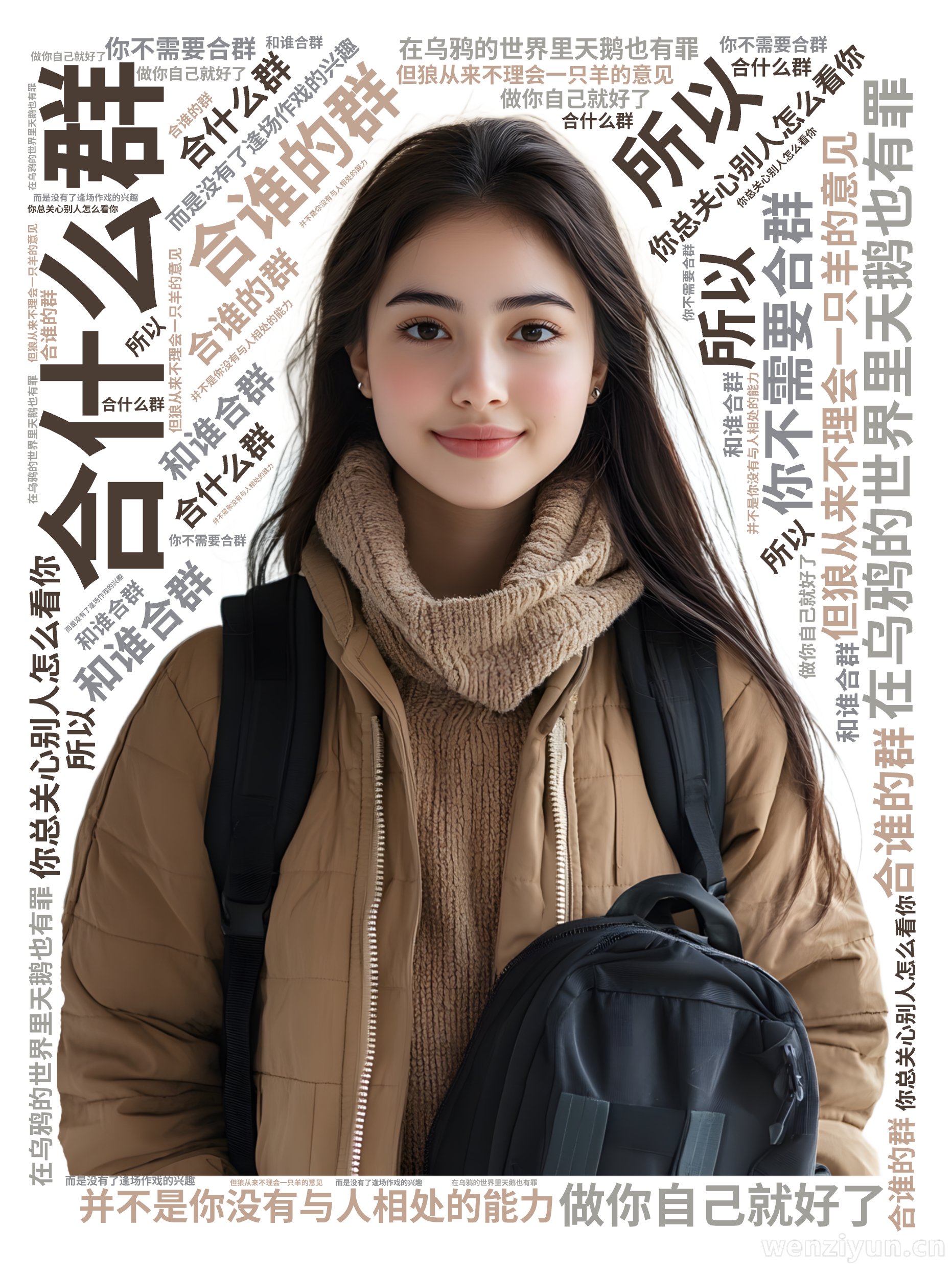 合什么群,合谁的群,和谁合群,在乌鸦的世界里天鹅也有罪,你总关心别人怎么看你,但狼从来不理会一只羊的意见, 你不需要合群,做你自己就好了,所,文字词云图-wenziyun.cn