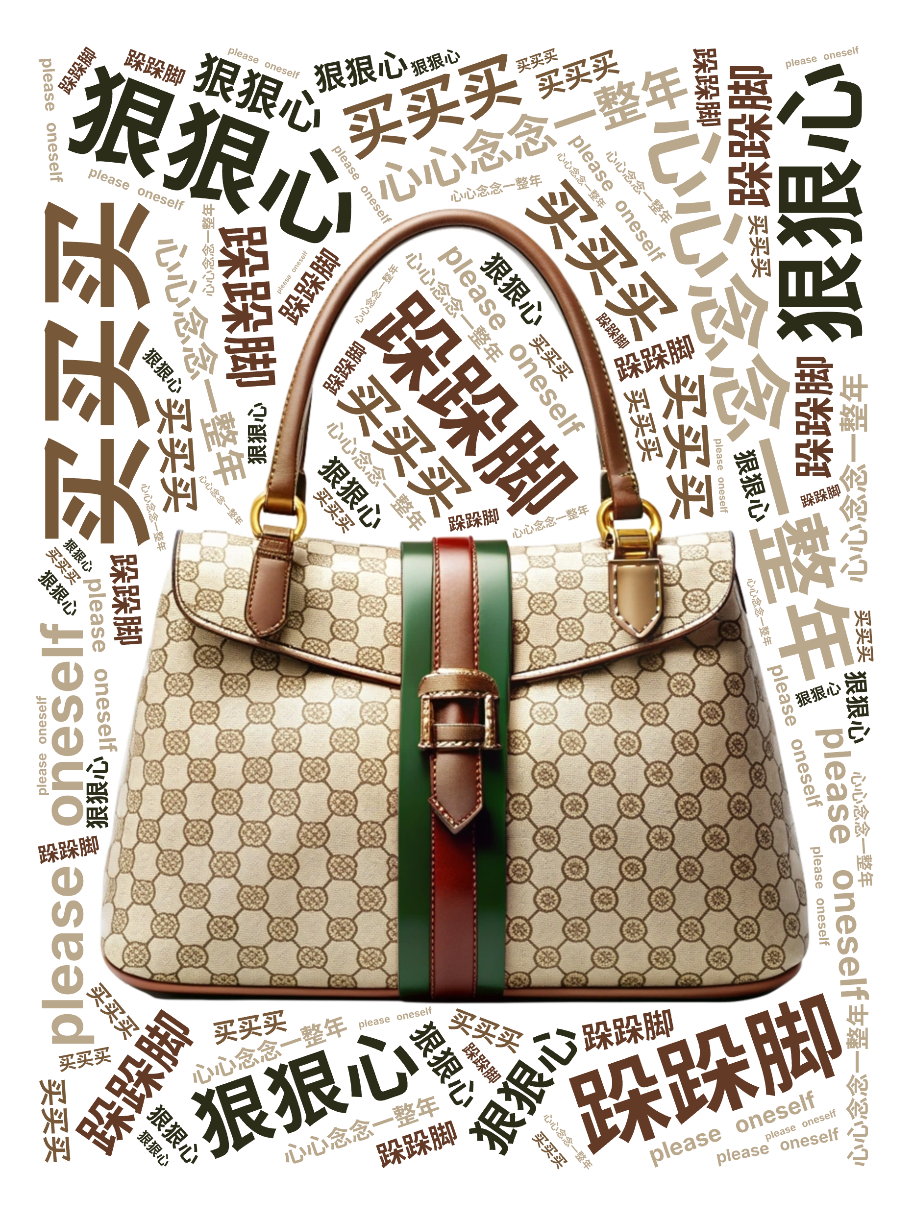 心心念念一整年,狠狠心,跺跺脚,买买买,please oneself,文字词云图-wenziyun.cn