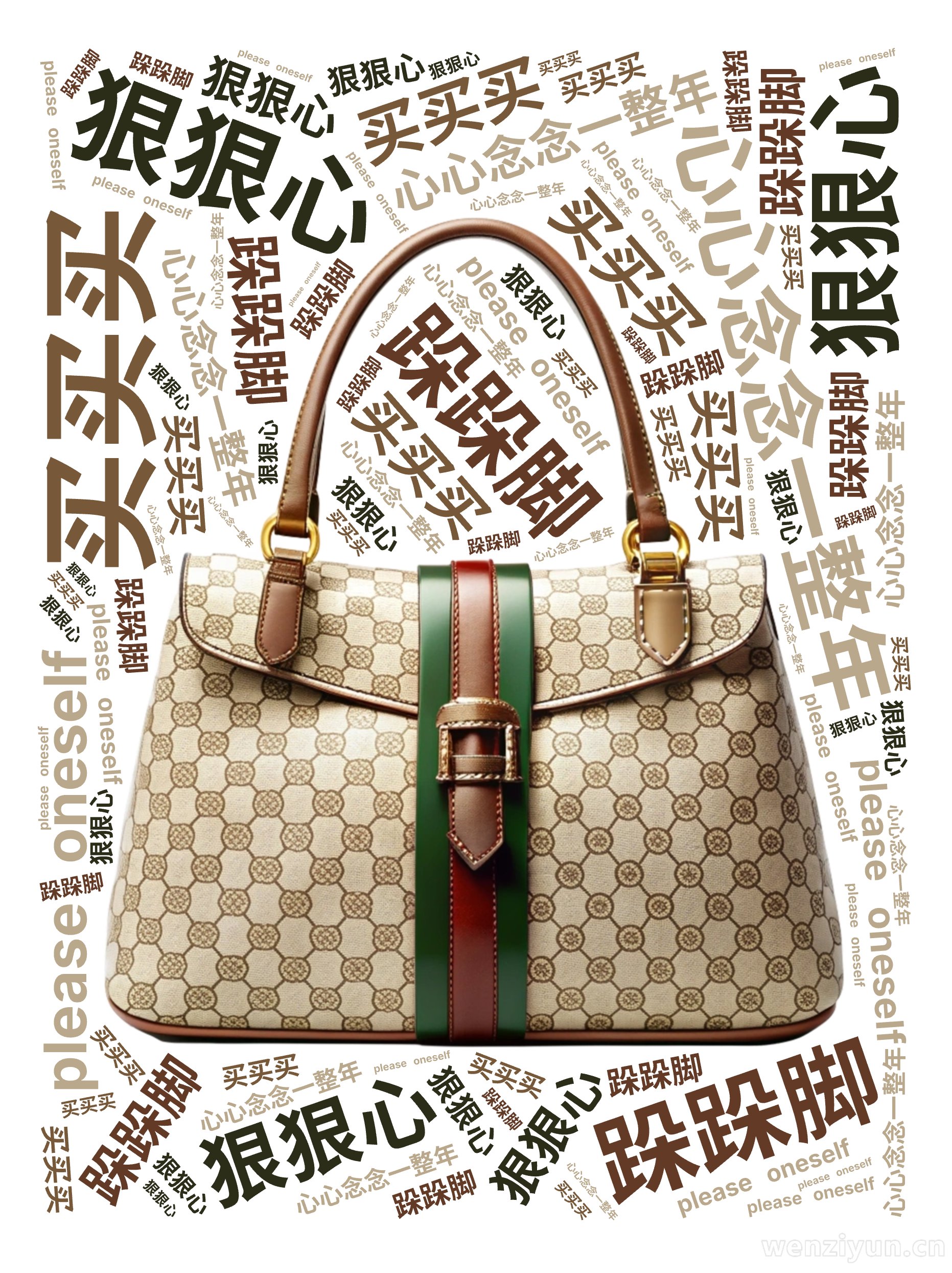 心心念念一整年,狠狠心,跺跺脚,买买买,please oneself,文字词云图-wenziyun.cn