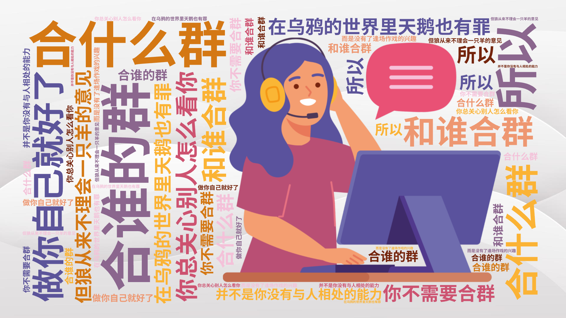 合什么群,合谁的群,和谁合群,在乌鸦的世界里天鹅也有罪,你总关心别人怎么看你,但狼从来不理会一只羊的意见, 你不需要合群,做你自己就好了,所,文字词云图-wenziyun.cn