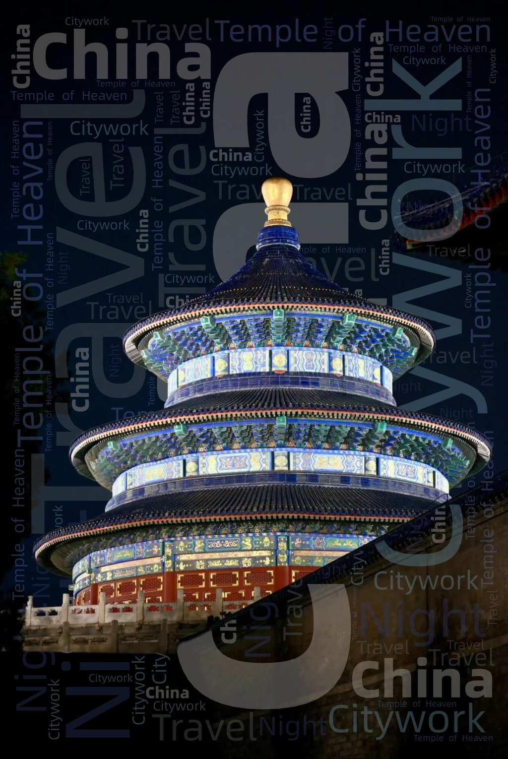 China,Travel,Temple of Heaven,Citywork,Night,文字词云图-wenziyun.cn