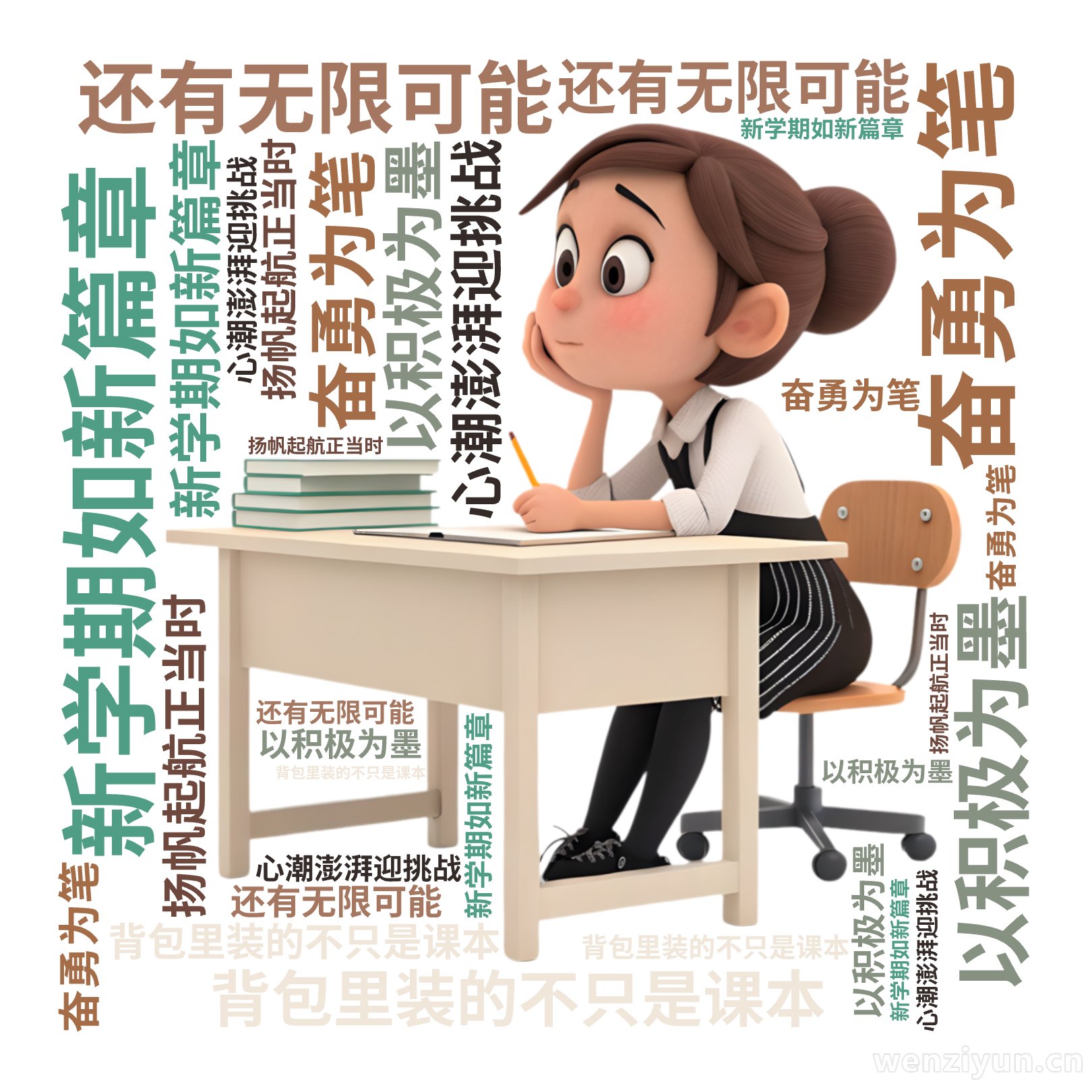 新学期如新篇章,以积极为墨,奋勇为笔,‌‌背包里装的不只是课本,还有无限可能,‌‌扬帆起航正当时,心潮澎湃迎挑战,‌‌,文字词云图-wenziyun.cn