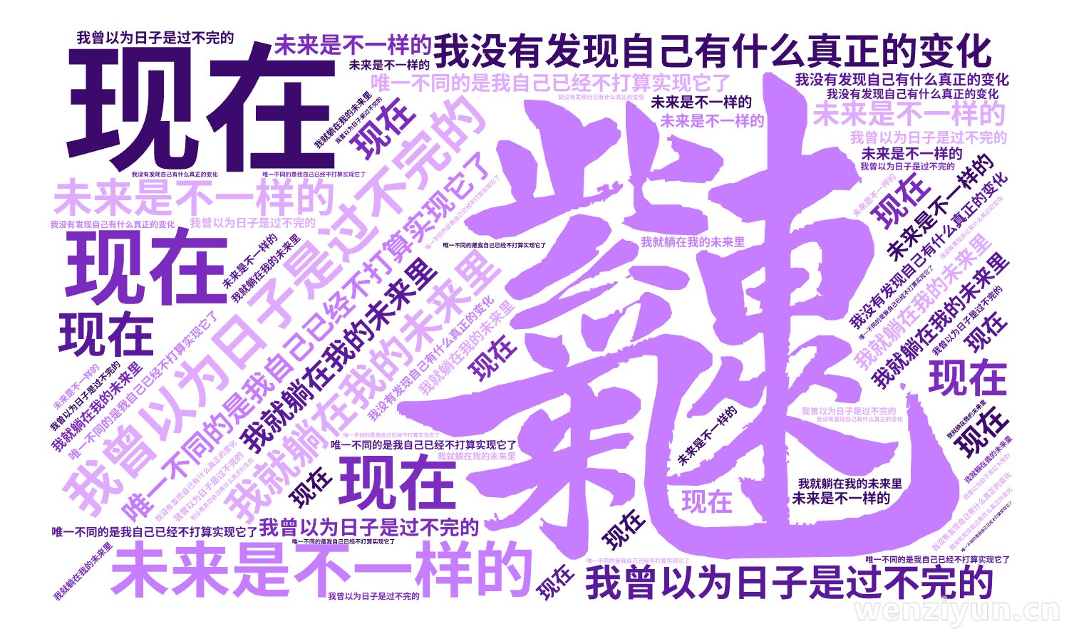 我曾以为日子是过不完的,未来是不一样的,现在,我就躺在我的未来里,我没有发现自己有什么真正的变化,唯一不同的是我自己已经不打算实现它了,文字词云图-wenziyun.cn