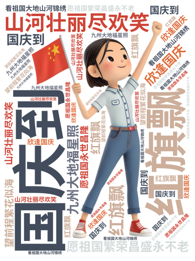 标签云:国庆到,红旗飘,山河壮丽尽欢笑,愿祖国繁荣昌盛永不老,九州大地福星照,欣逢国庆,看祖国大地山河锦绣,望前程繁花似海,愿祖国永世昌隆,文字词云图-wenziyun.cn