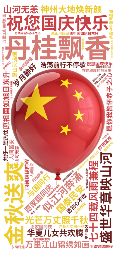 标签云:祝您国庆快乐,金秋送爽,丹桂飘香,盛世华章映山河,七十四载风雨兼程,神州大地焕新颜,万里江山锦绣如画,华夏儿女共欢腾,愿祖国如旭日东升,光芒,文字词云图-wenziyun.cn