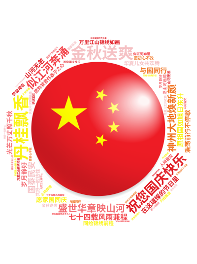 标签云:祝您国庆快乐,金秋送爽,丹桂飘香,盛世华章映山河,七十四载风雨兼程,神州大地焕新颜,万里江山锦绣如画,华夏儿女共欢腾,愿祖国如旭日东升,光芒,文字词云图-wenziyun.cn