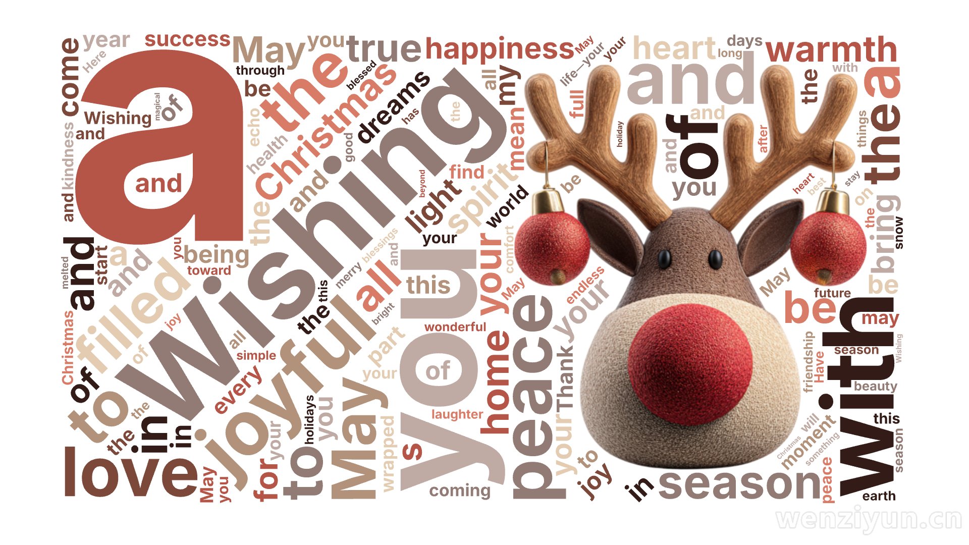 Wishing,you,a,joyful,Christmas,filled,with,love,peace,and,happiness,Ma,文字词云图-wenziyun.cn