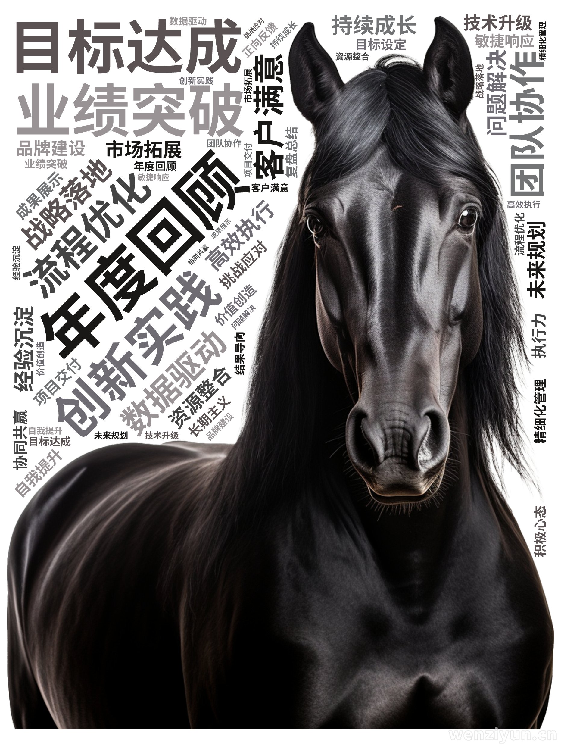 年度回顾  ,业绩突破  ,目标达成  ,团队协作  ,创新实践  ,流程优化  ,客户满意  ,数据驱动  ,战略落地  ,持续成长  ,,文字词云图-wenziyun.cn