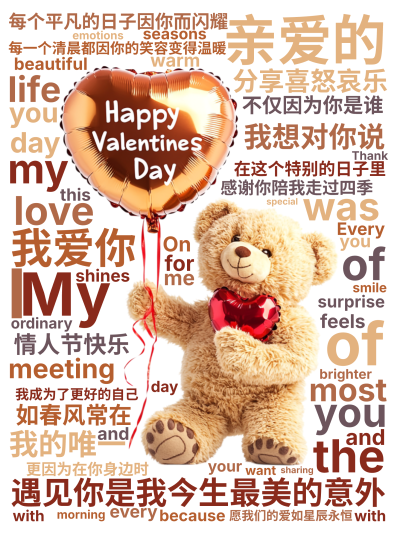 标签云:亲爱的,遇见你是我今生最美的意外,每个平凡的日子因你而闪耀,每一个清晨都因你的笑容变得温暖,感谢你陪我走过四季,分享喜怒哀乐,在这个特别的日,文字词云图-wenziyun.cn