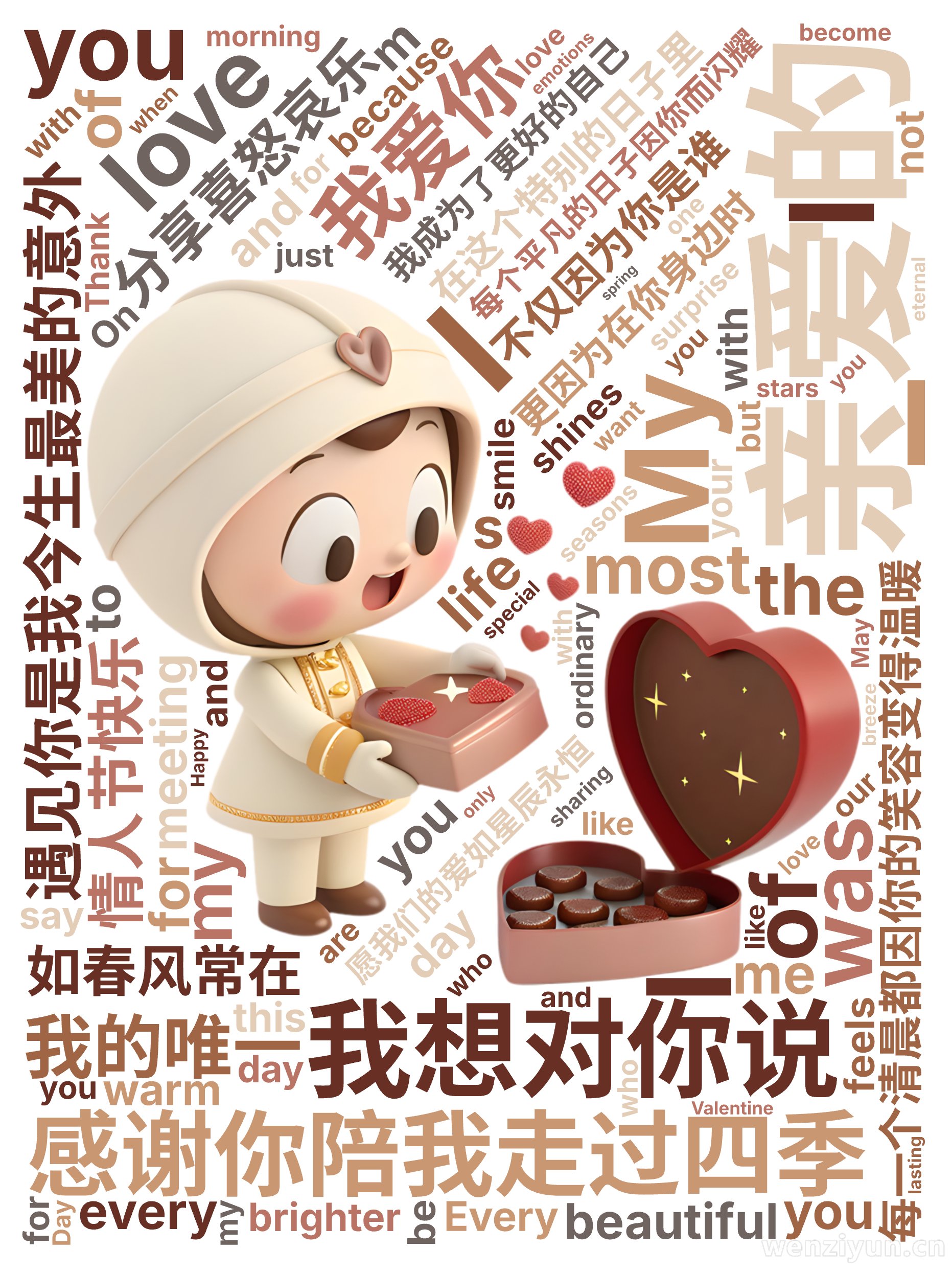 亲爱的,遇见你是我今生最美的意外,每个平凡的日子因你而闪耀,每一个清晨都因你的笑容变得温暖,感谢你陪我走过四季,分享喜怒哀乐,在这个特别的日,文字词云图-wenziyun.cn