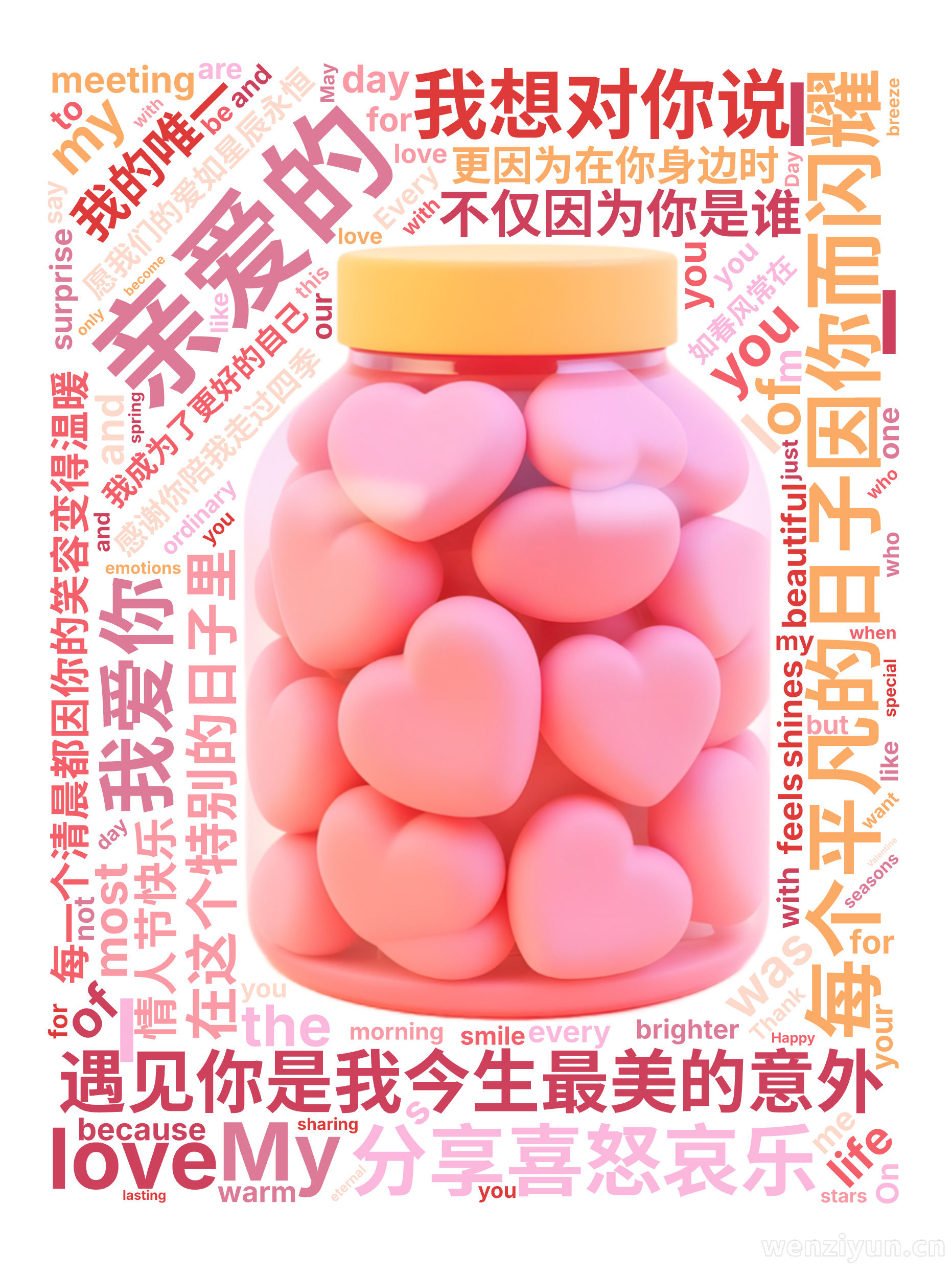 亲爱的,遇见你是我今生最美的意外,每个平凡的日子因你而闪耀,每一个清晨都因你的笑容变得温暖,感谢你陪我走过四季,分享喜怒哀乐,在这个特别的日,文字词云图-wenziyun.cn