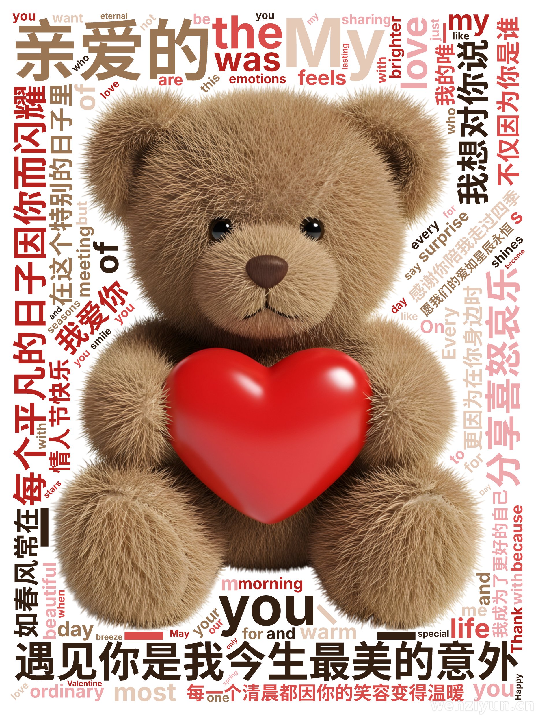 亲爱的,遇见你是我今生最美的意外,每个平凡的日子因你而闪耀,每一个清晨都因你的笑容变得温暖,感谢你陪我走过四季,分享喜怒哀乐,在这个特别的日,文字词云图-wenziyun.cn