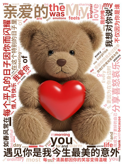 标签云:亲爱的,遇见你是我今生最美的意外,每个平凡的日子因你而闪耀,每一个清晨都因你的笑容变得温暖,感谢你陪我走过四季,分享喜怒哀乐,在这个特别的日,文字词云图-wenziyun.cn