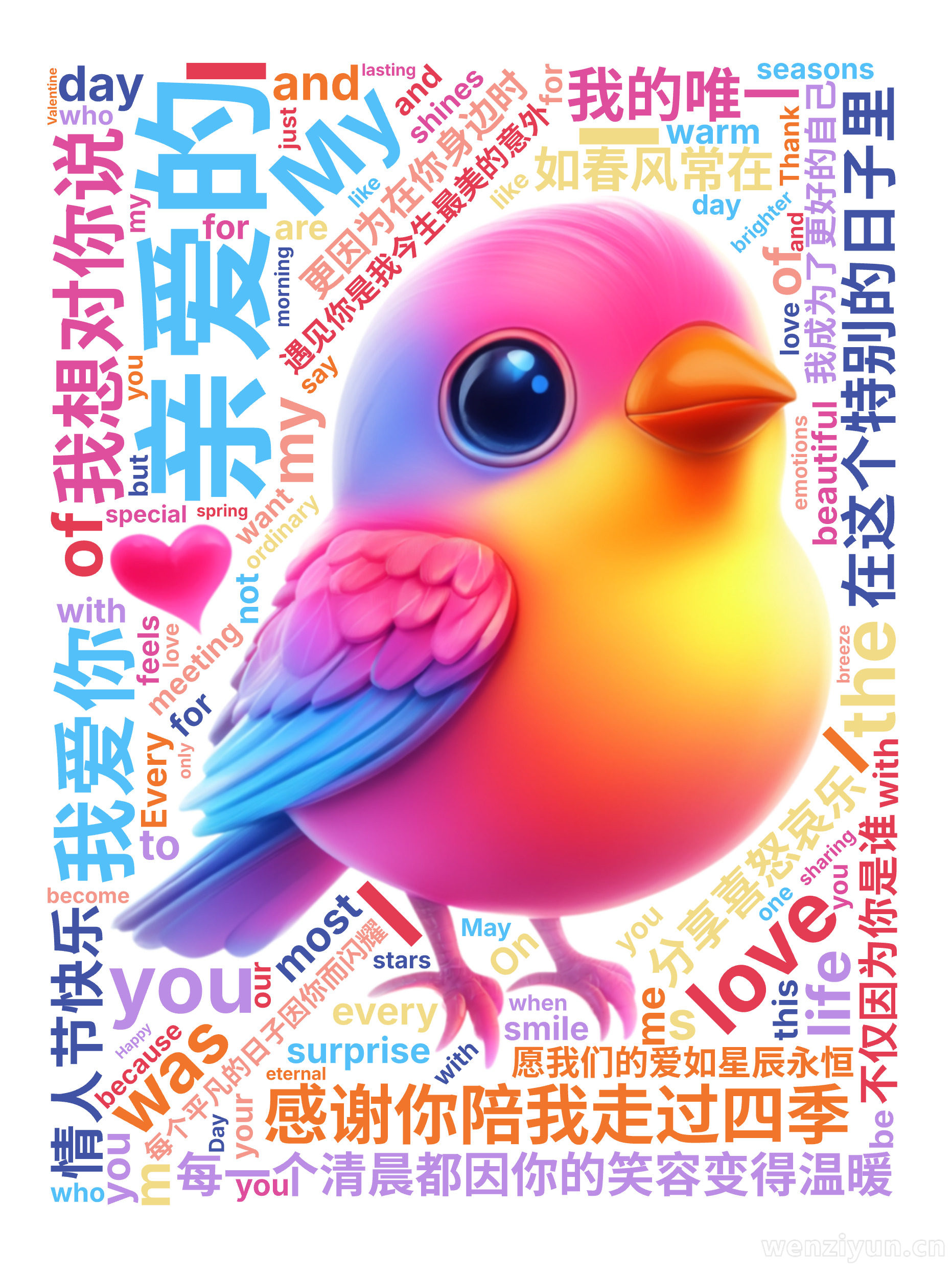 亲爱的,遇见你是我今生最美的意外,每个平凡的日子因你而闪耀,每一个清晨都因你的笑容变得温暖,感谢你陪我走过四季,分享喜怒哀乐,在这个特别的日,文字词云图-wenziyun.cn