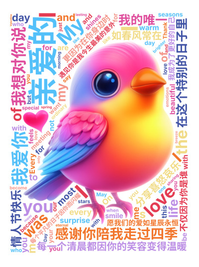 亲爱的,遇见你是我今生最美的意外,每个平凡的日子因你而闪耀,每一个清晨都因你的笑容变得温暖,感谢你陪我走过四季,分享喜怒哀乐,在这个特别的日,生成的3D文字词云图-wenziyun.cn