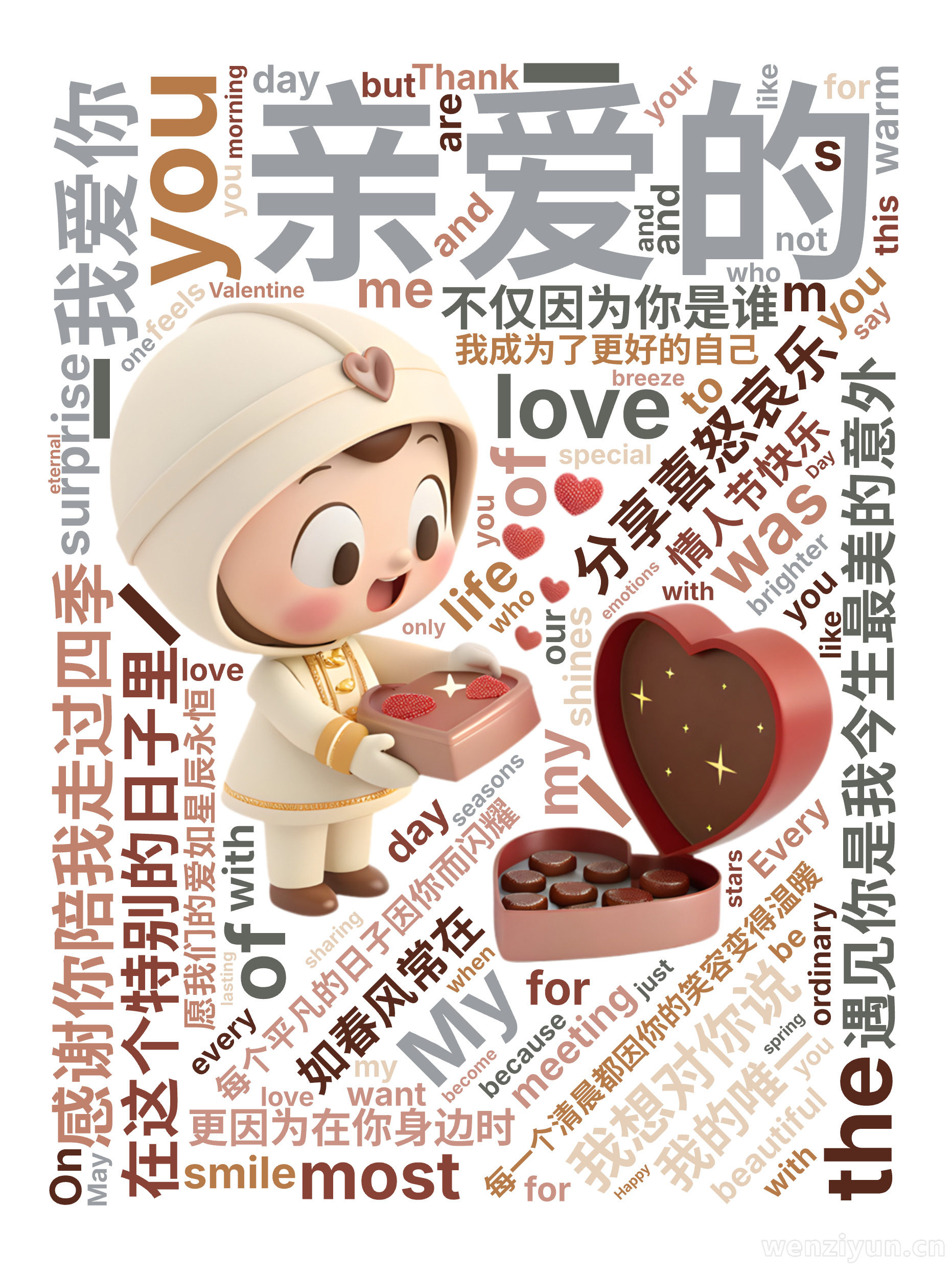 亲爱的,遇见你是我今生最美的意外,每个平凡的日子因你而闪耀,每一个清晨都因你的笑容变得温暖,感谢你陪我走过四季,分享喜怒哀乐,在这个特别的日,文字词云图-wenziyun.cn