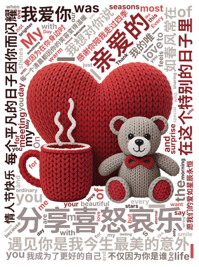 标签云:亲爱的,遇见你是我今生最美的意外,每个平凡的日子因你而闪耀,每一个清晨都因你的笑容变得温暖,感谢你陪我走过四季,分享喜怒哀乐,在这个特别的日,文字词云图-wenziyun.cn