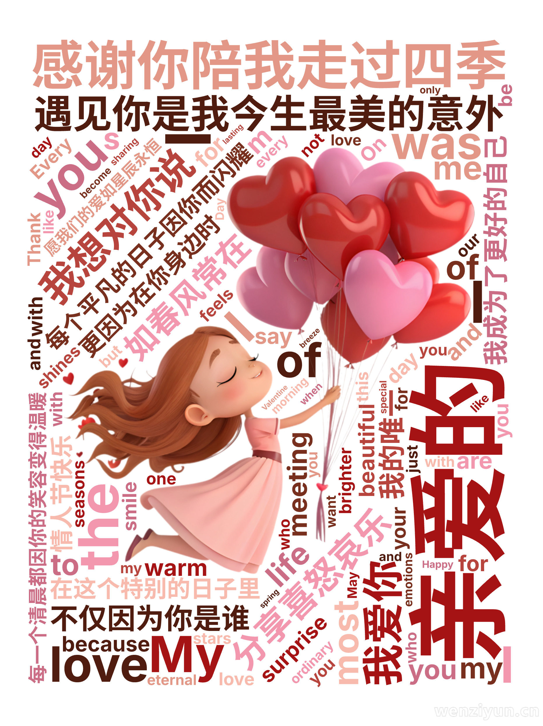 亲爱的,遇见你是我今生最美的意外,每个平凡的日子因你而闪耀,每一个清晨都因你的笑容变得温暖,感谢你陪我走过四季,分享喜怒哀乐,在这个特别的日,文字词云图-wenziyun.cn