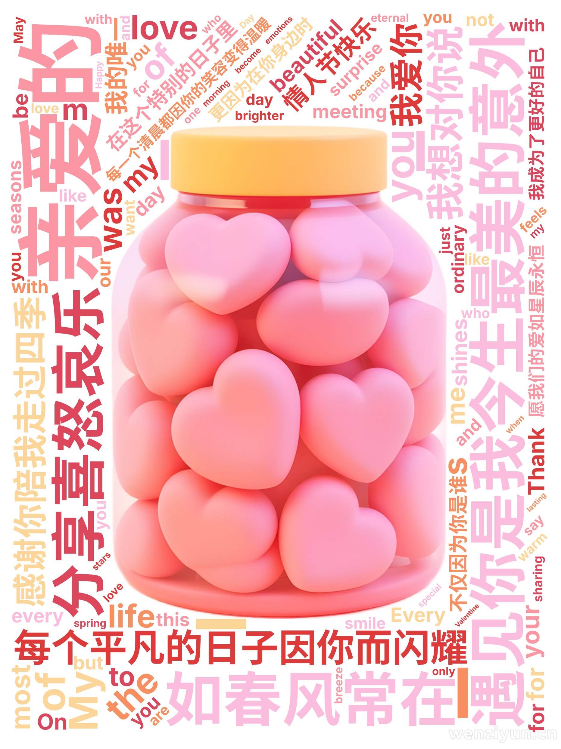 亲爱的,遇见你是我今生最美的意外,每个平凡的日子因你而闪耀,每一个清晨都因你的笑容变得温暖,感谢你陪我走过四季,分享喜怒哀乐,在这个特别的日,文字词云图-wenziyun.cn