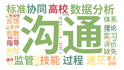 标签云:沟通,数据分析,迷茫,过程,高校,技能,协同,监管,标准,评价,理论,体系,实习,缺失,指导,松散,反馈,分配,育人,条件,专业性,训练,硬,文字词云图-wenziyun.cn