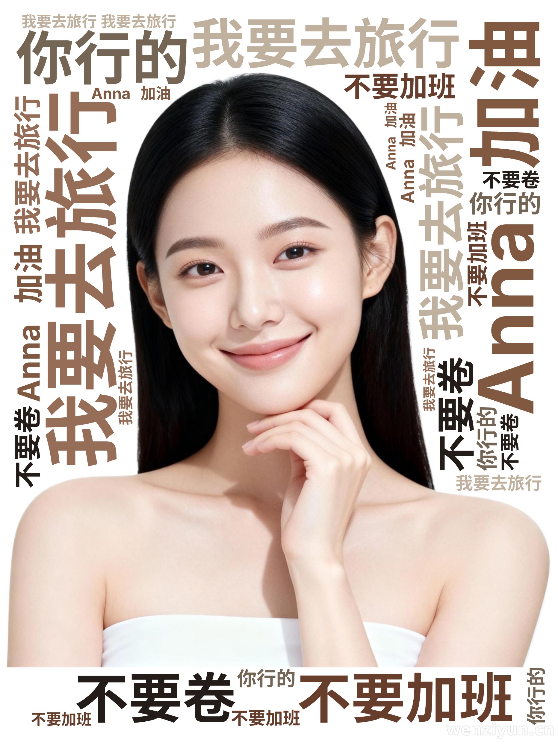 我要去旅行,不要卷,不要加班,Anna 加油,你行的,文字词云图-wenziyun.cn