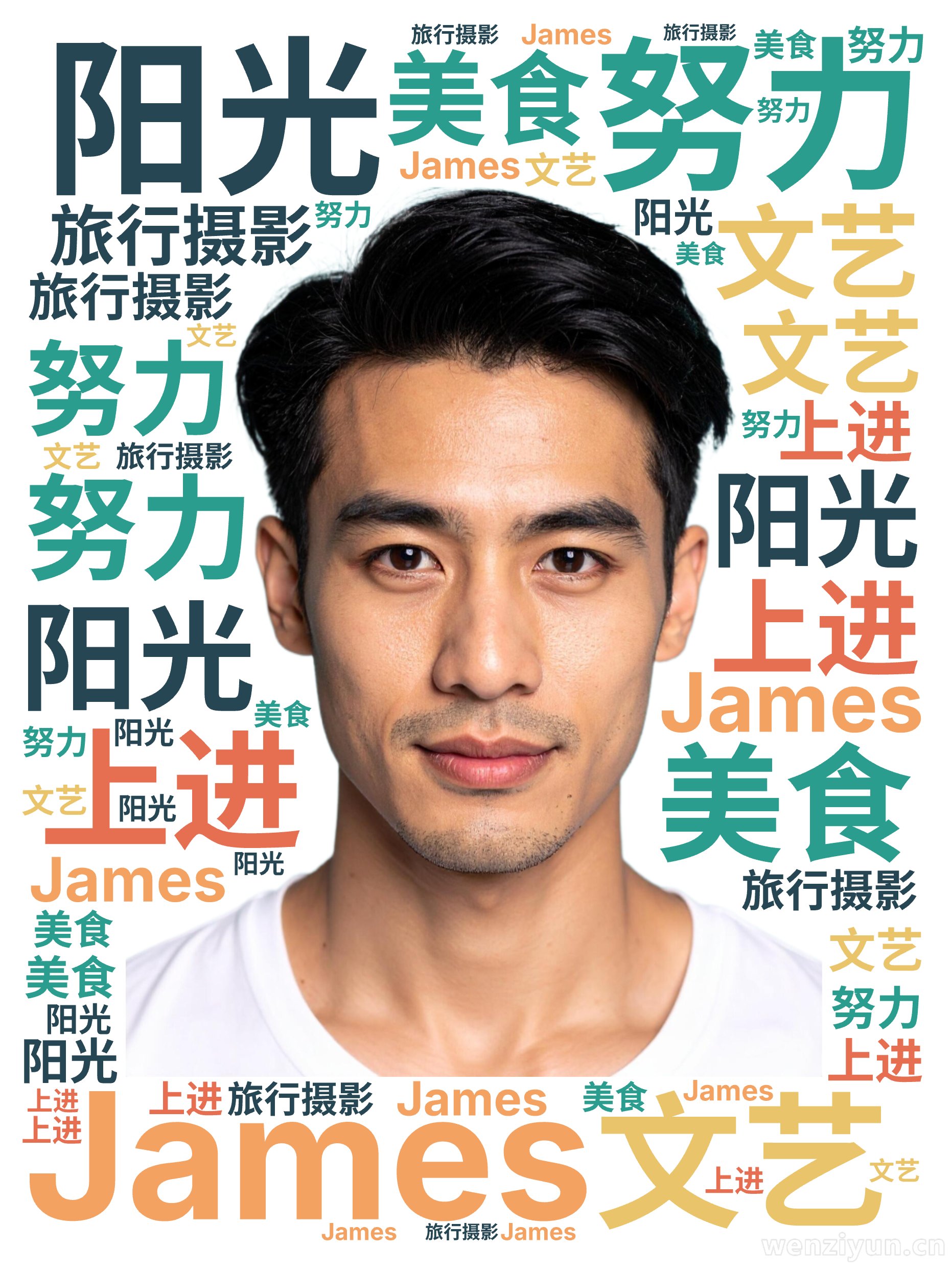 阳光,努力,文艺,James,上进,旅行摄影,美食,文字词云图-wenziyun.cn