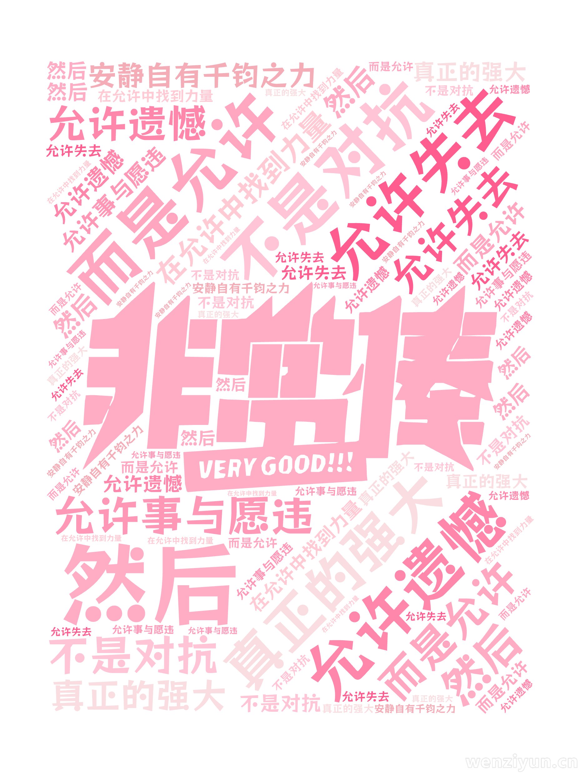 真正的强大,不是对抗,而是允许,允许遗憾,允许失去,允许事与愿违,然后,在允许中找到力量,安静自有千钧之力,文字词云图-wenziyun.cn